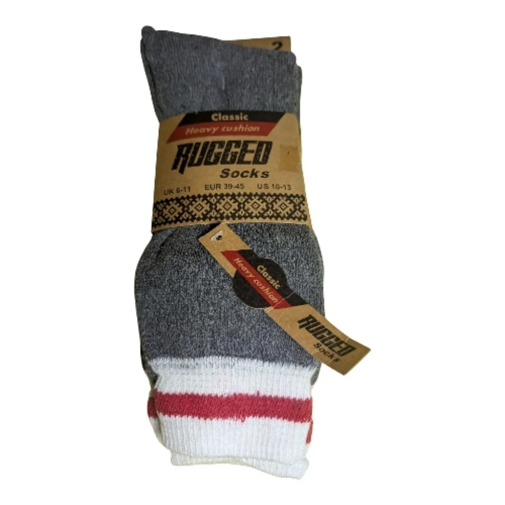 Rugged Socks 2 Pack US Mens 10-13 Gray Classic Heavy Cushion